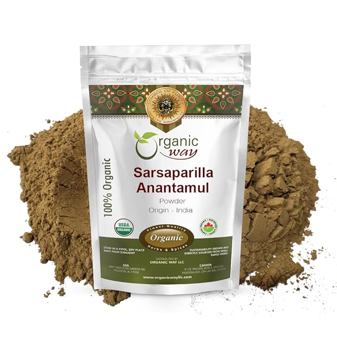 Organic Way Sarsaparilla/Anantamul Root (Hemidesmus indicus) Powder - Herbal Tea | USDA &amp Kosher Certified | Vegan Non GMO &amp Gluten Free | Resealable Bag | 100% Raw from India (1lbs / 16oz.)