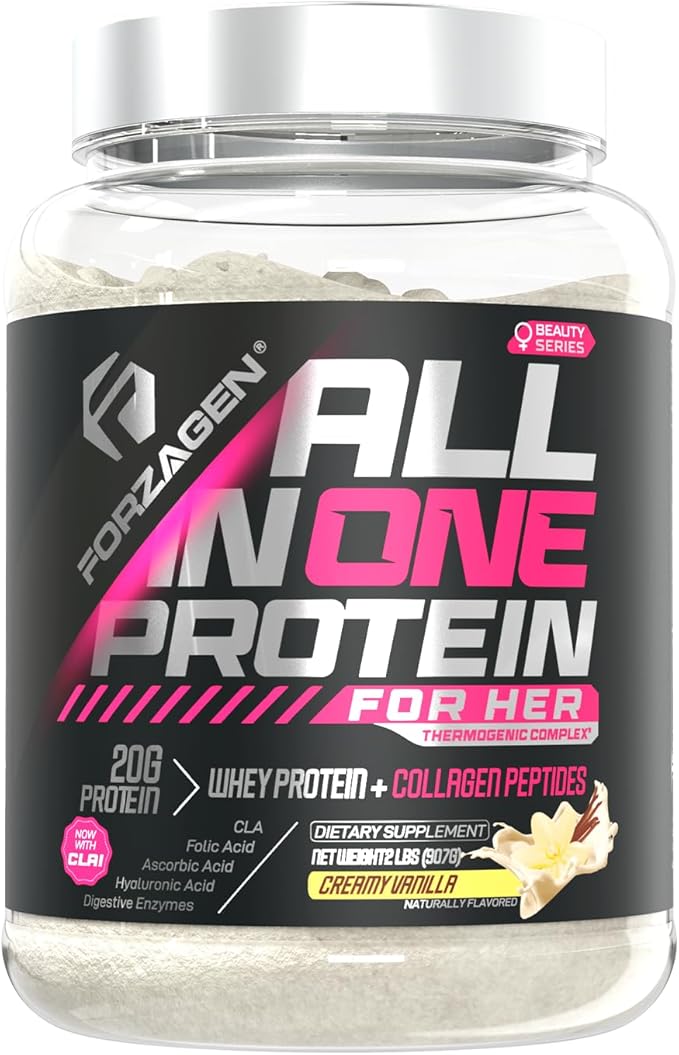 Forzagen All in One Protein for Her | Women’s Protein Powder with Multi Collagen Peptides | Hydrolyzed Collagen Supplement Gut Health Great for Pre &amp Post Workout | Vanilla 30+ Servings
