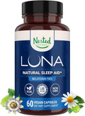 Nested Naturals Luna Sleep Supplement Melatonin Free Non-Habit Forming Herbal Sleep Supplement Adult Bedtime Support Help Sleeping w/Chamomile Valerian L-Theanine 60 Vegan Capsules