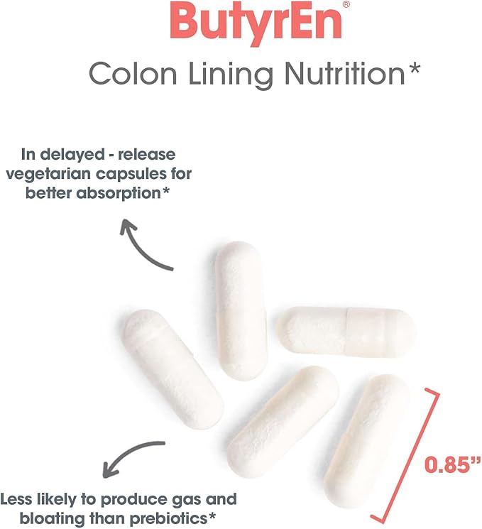 ARG ButyrEn Colon Lining Nutrition - Supports Gut and Colon Health - Digestive Support - Delivers 200 mg - Vegetarian &amp Hypoallergenic - 100 Servings - 100 Delayed-Release Capsules