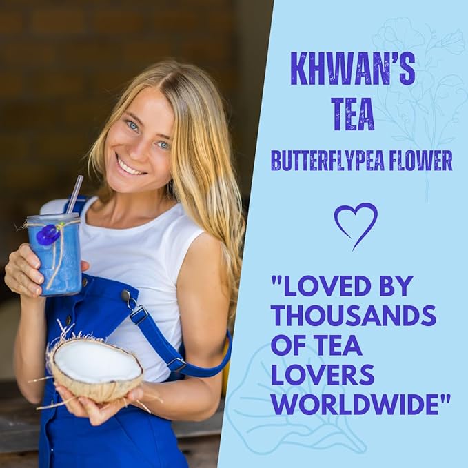 KHWAN'S TEA Dried Butterfly Pea Flowers Blue Tea Clitoria Ternatea Flower Herbal Tea Caffeine Free Vegan Plant Based 3.53 oz (100g)