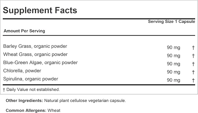 ANDREW LESSMAN Green Foods Complex 180 Capsules - Supplies Building Blocks for Healthy Tissue Growth Liver Support. 100 mg Each of Barley Grass Wheat Grass Blue Green Algae Chlorella Spirulina