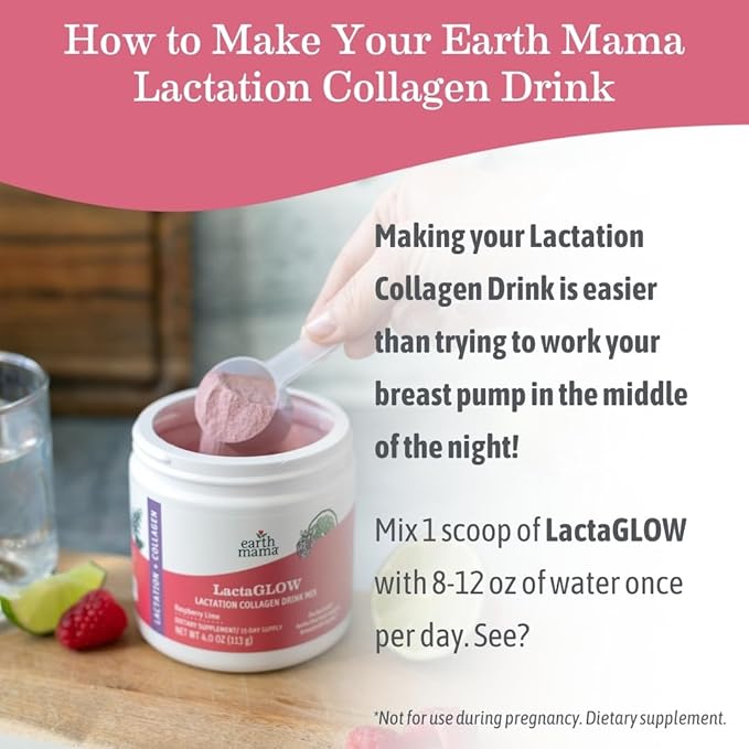Earth Mama LactaGLOW Collagen Drink Mix 15 Servings – Drink Mix with Grass-Fed Collagen &amp Herbs to Help Support Breastmilk Supply* for Nursing Moms