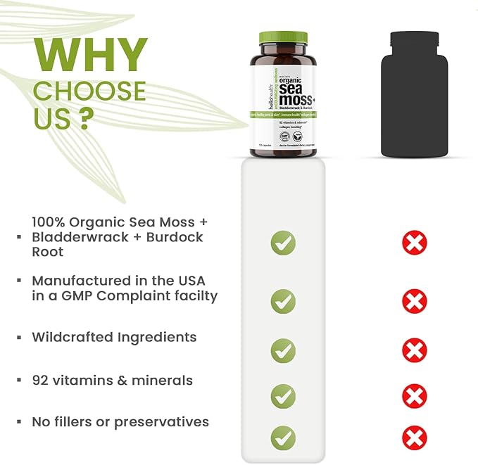 Organic Irish Sea Moss Capsules: Wildcrafted Sea Moss Burdock Root &amp Bladderwrack Prebiotic Super Food for Immune Support Thyroid Support Natural Energy -120 Caps