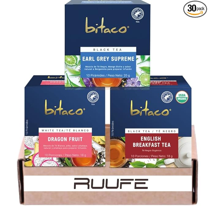 RUUFE Herbal Tea (30 Tea Bags) - Dragon Fruit English Breakfast Earl Grey Supreme Aromaticas Colombianas White Tea Pineapple Pitahaya Black Tea Mango Biche Natural Bergamot Flavor