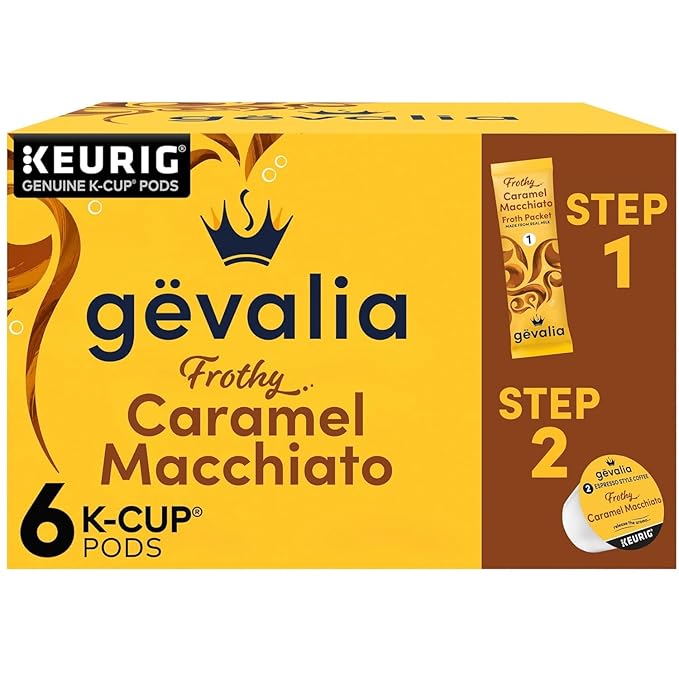 Gevalia Mocha Latte Espresso 6 Keurig K-Cups &amp Caramel Macchiato 6 Keurig K-Cups with Froth Packets (Variety Pack)