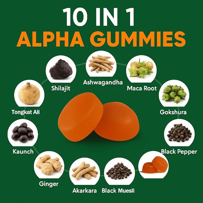 10-in-1 True Alpha Shilajit Gummies 4000mg Himalayan Alpha Gummies for Men Energy Boost Immune Support with Ashwagandha Maca Root Tongkat Ali Fulvic Acid 85+Trace Mineral No Added Sugar 60ct