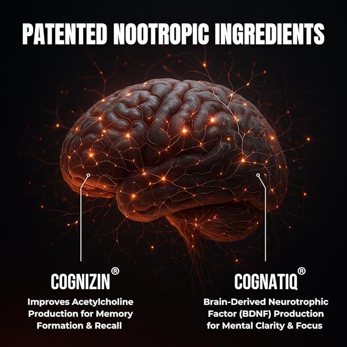 Advanced Nootropic Brain Supplement for Energy Memory &amp Focus | Lion's Mane Caffeine L-Theanine and 5 Additional All-Natural Ingredients to Improve Cognitive Health (90 Capsules)