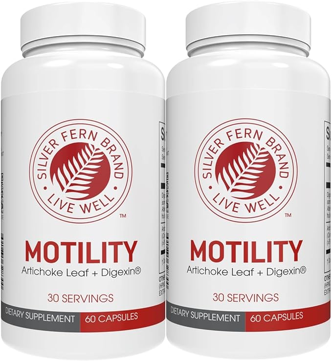 Silver Fern Brand Motility- Non-Laxative Constipation and Slow Motility Boost - 120 Capsules 60 Day Supply - Contains Artichoke Leaf Tender Okra Pods &amp Winter Cherry