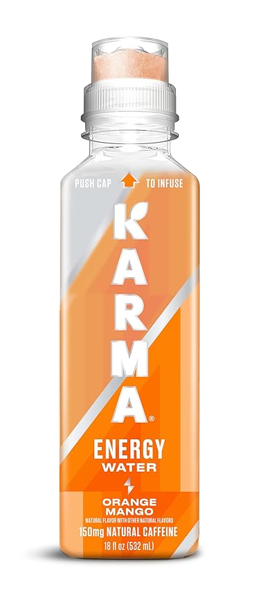 Karma Energy Drink – 12 Pack Orange Mango Caffeinated Water with Cognizin® Nootropics Vitamins &amp Immune Support Low Calorie