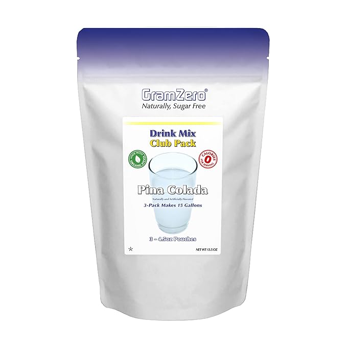 GramZero Pina Colada Zero Calorie Sugar Free Drink Mix Great For Nutrition Club Loaded Teas Stevia Sweetened