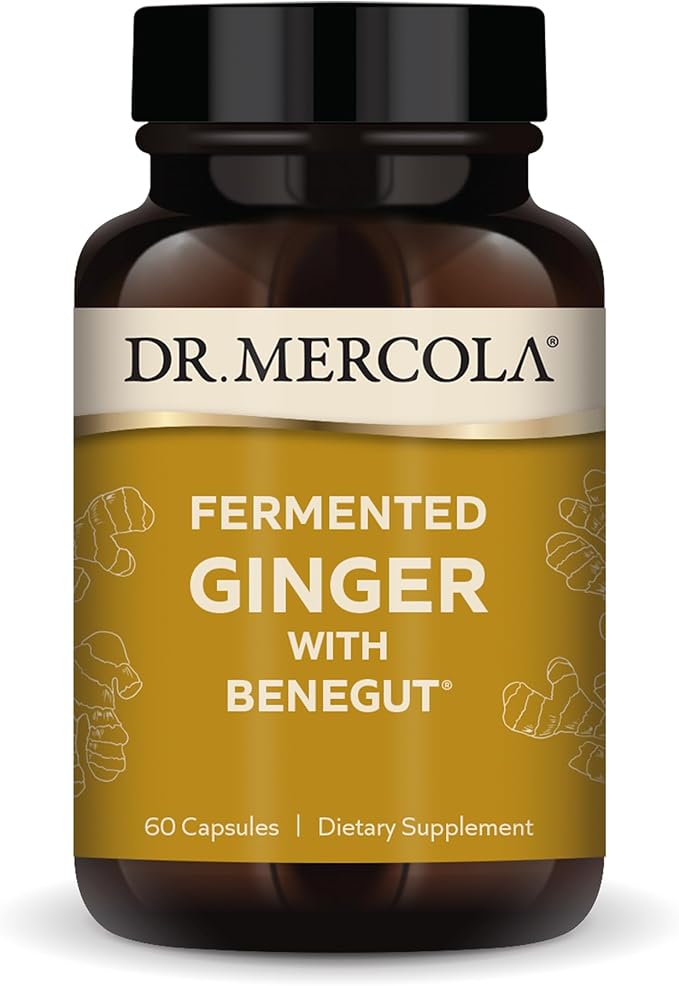 Dr. Mercola Fermented Ginger with Benegut - Supports Digestive &amp Gut Health - Aids Occasional Gas Bloating &amp Discomfort - Non-GMO Gluten-Free &amp Soy-Free - 60 Capsules (60 Servings)