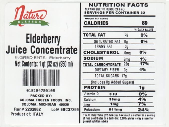Nature Blessed 100% Pure Elderberry Fruit Juice Concentrate - 1 Quart (1/32 fl oz bottle) Excellent for Home Brewing Vintners Smoothies