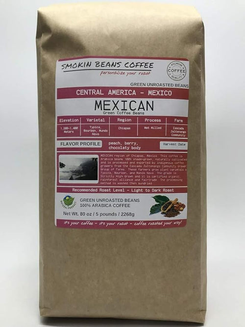 5 pounds| Mexican| Farm: Finca Nextlalpa| Grade-Altura| SpiceChocolateBrownSugarNuts/Apple| Specialty-Grade Green Unroasted Whole Coffee Beans| for Home Coffee Roasters|by Smokin’ Beans Coffee Co