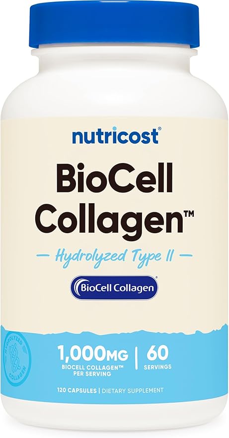 Nutricost BioCell Collagen (1000mg) 120 Capsules - Hydrolyzed Type II Collagen Supplement GMO-Free Gluten-Free 60 Servings