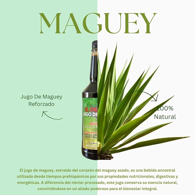 Maguey Juice - Jugo De Maguey Reforzado With Graviola Soursop Moronel Cancerina Aloe - Michoacano Tarasco 1 lt (33.3Fl Oz) Asado (Reinforced)