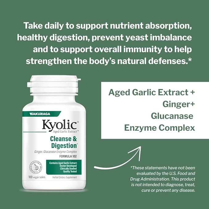 Kyolic Aged Garlic Extract Formula 102 Cleanse &amp Digestion* Ginger and Enzyme Complex 200 Capsules