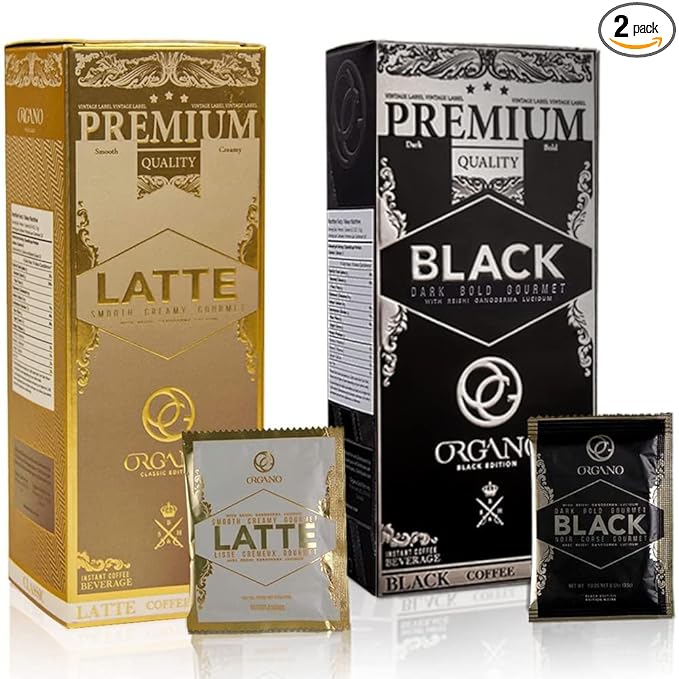 ORGANO Combo Pack 1 Box Black Coffee And 1 Box Cafe Latte 100% Cetified Organic Gourmet Coffee.