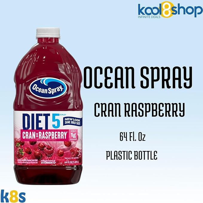 Ocean Spray Diet Cran Raspberry Juice Drink 64 fl oz Plastic Bottle 4 Pack + 15 Sugarcane Disposable Straws by KOOL8SHOP Infinite Deals
