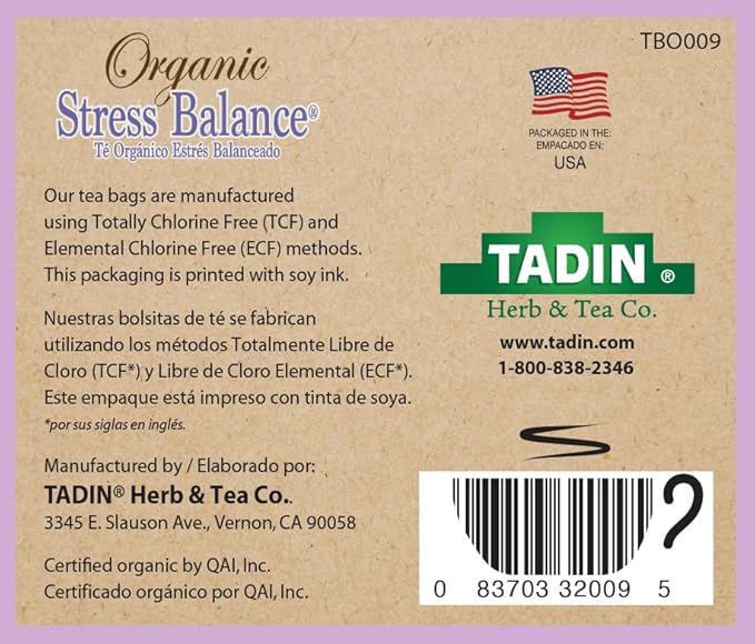 Tadin Organic Serene Dreams Tea Caffeine Free Herbal Tea to Support a Healthy Stress Response 20 Tea Bags Per Box Pack of 6