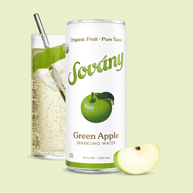 Sovány Sparkling Water Green Apple Seltzer Water Drinks USDA Organic Made With Real Fruit Non-GMO Vegan No Added Sugar Low Calorie 12 fl oz 12 Pack