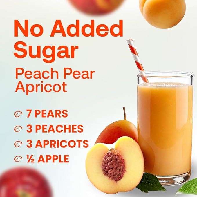 Dr. Smoothie 100% Crushed Peach Pear Apricot – No Added Sugar Made with Real Fruits/Fruit Juice – Vegan No Artificial Colors or Flavors – Juicy Sweet Peaches Tart Apricots &amp Pears – 46 oz Bottl