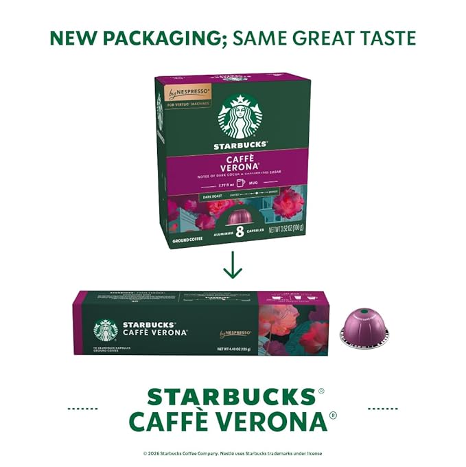 Starbucks by Nespresso Vertuo Caffè Verona Dark Roast Coffee 30-count Coffee Pods Brews 7.8 oz.