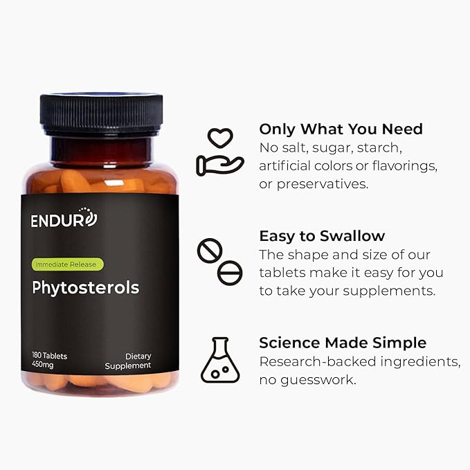 Endurance Products ENDUR - Phytosterols Plant Sterols Complex - 450 mg - Heart &amp Healthy Cholesterol Support Prostate Health &amp Urinary Comfort Support - High-Potency - 180 Tablets
