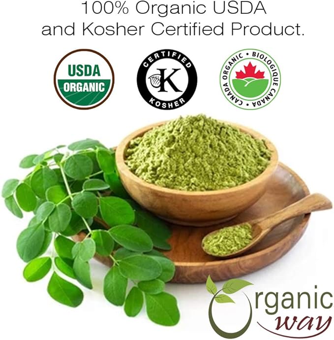 Organic Way Moringa/Drumstick Leaf Cut &amp Sifted (Moringa oleifera) | Herbal Tea - Organic &amp Kosher Certified | Vegan | Non GMO &amp Gluten Free | USDA Certified | Origin - India (1LBS / 16OZ)