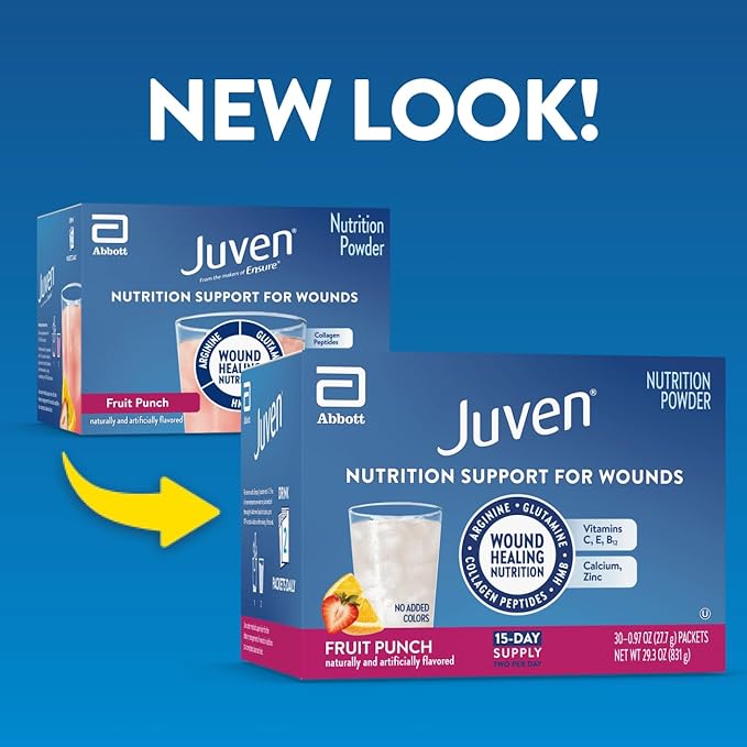 Juven Therapeutic Nutrition Drink Powder Including Collagen Peptides Amino Acids and HMB For Wound Healing Support Fruit Punch 30 Packets