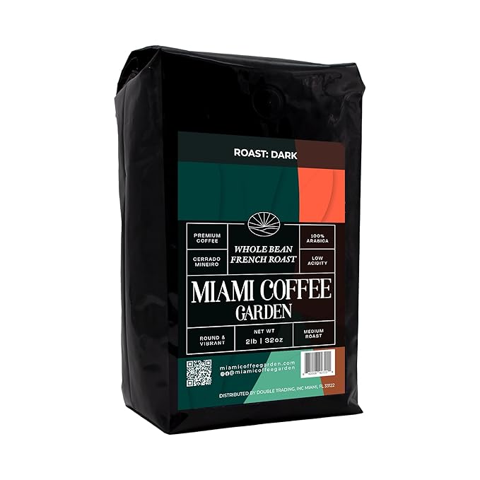 Miami Coffee Garden French Dark Roast Whole Beans Fresh Roasted Coffee 100% Arabica Whole Bean Coffee Espresso Beans 2 Lb
