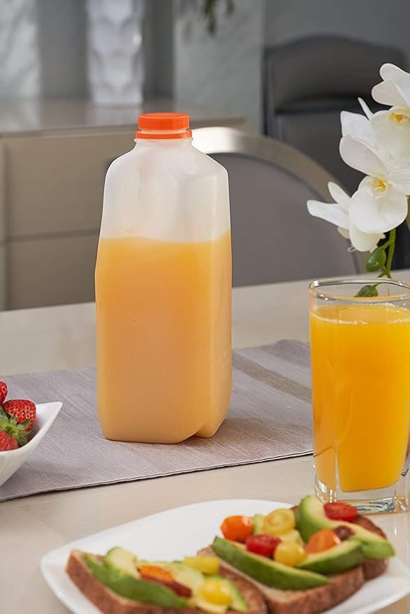 64 Oz Jugs Juice Bottles (Pack Of 6 x 64 Oz Ea) With Orange Tamper Evident Screw Caps – Great for Homemade Juices Milk Smoothies Tea and Other Beverages - Food Grade BPA Free