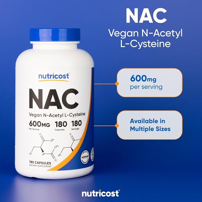 Nutricost N-Acetyl L-Cysteine (NAC) 600mg 180 Capsules - Non-GMO Gluten Free (Pack of 2)