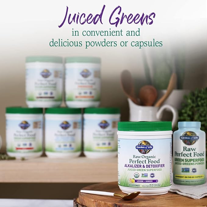 Garden of Life Raw Organic Perfect Food Alkalizer and Detoxifier Lemon Ginger Flavored Superfood Powder Supplement 30 Servings