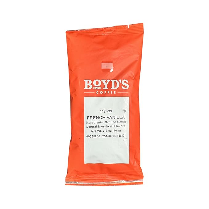 Boyd's French Vanilla Ground Coffee 5/2.5oz Pre-Portioned Packets - 12.5oz Total - Smooth and Subtle
