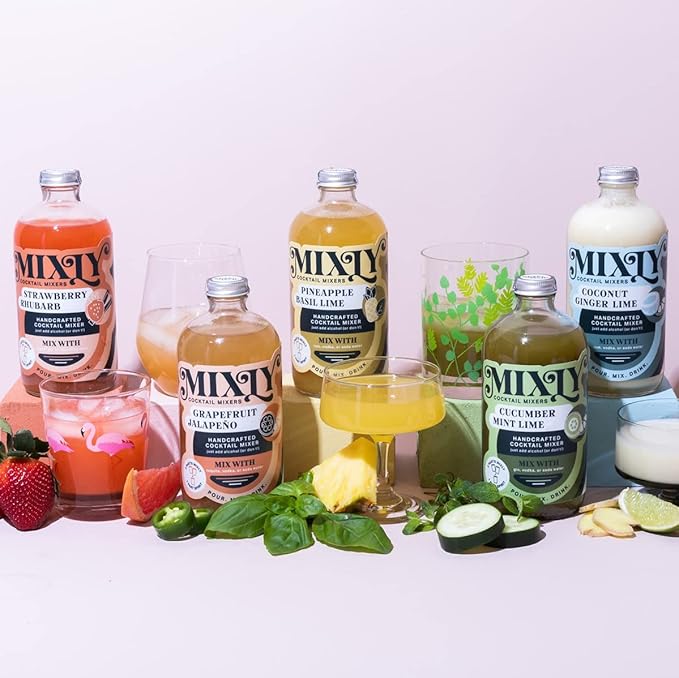 Mixly Favorites Bundle Pineapple Basil Lime Grapefruit Jalapeno Cucumber Mint Lime Made with Fresh Squeezed Juice Ready to Drink Use with Your Preferred Liquor or Soda Water Set of 3 Mixers