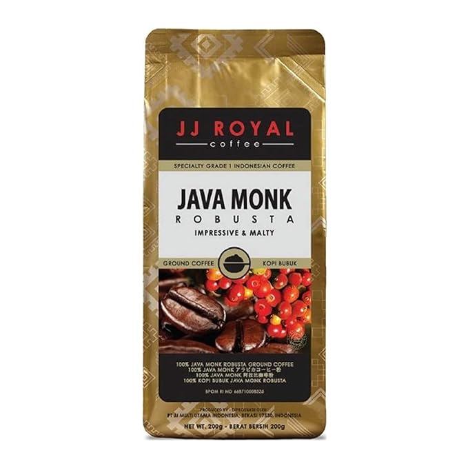 JJ Royal Coffee Java Monk Robusta 200g Ground Coffee (Pack of 1)