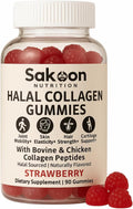 Sakoon nutrition Halal Certified Collagen Peptides Gummies | (Type I II &amp III) Collagen Gummies for Women &amp Men | 90 Naturally Flavoured Strawberry Gummy to Support Hair Skin Joints &amp N