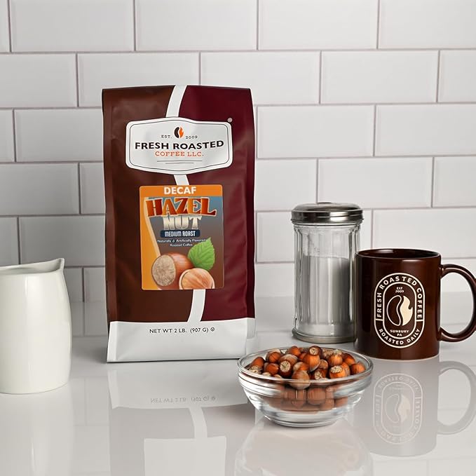 Fresh Roasted Coffee Decaf Hazelnut Flavored Coffee 2 lb (32 oz) Medium Roast Kosher Whole Bean