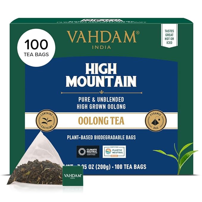 VAHDAM High Mountain Oolong Tea Bags (100 Count) Non GMO Gluten Free | High Grown Oolong Tea Leaves - Light &amp Floral | Resealable Ziplock Pouch
