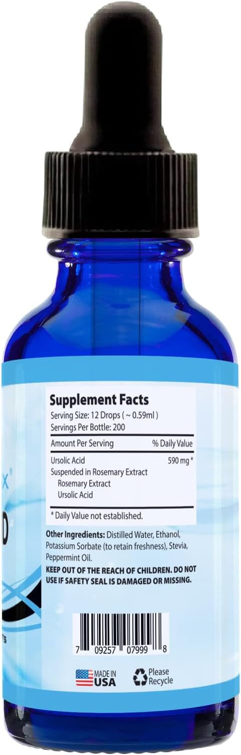 Absonutrix Ursolic Acid 590mg 4 Fl Oz Bottle 200 Highly Potent Servings High Bioavailability Quick Absorption Third-Party Tested GMP-Certified Non-GMO Cruelty-Free Products Made in USA