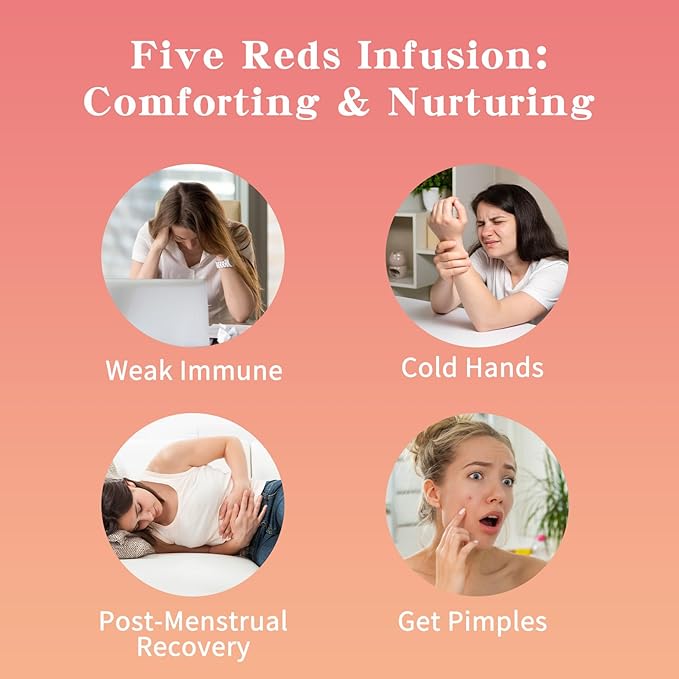 Leafberry Tea Book - Five Reds Tea for Rejuvenates Energy (Menstrual Cycle Tea) Wellness Functional Herbal Tea Detox Boosts Immunity Awaken Rose Jasmine Red Dates Beans (10 Bags) Box Teas Drinkers Gi