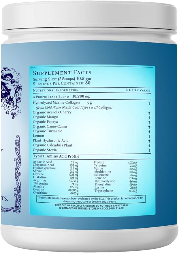 Catie's Marine Collagen- Premium Wild Caught Collagen (Type 1 &amp 3) from Cold Water Nordic Cod w/Plant Based Vitamin C Hyaluronic Acid + Herbs! Non GMO. 30 Day Supply.