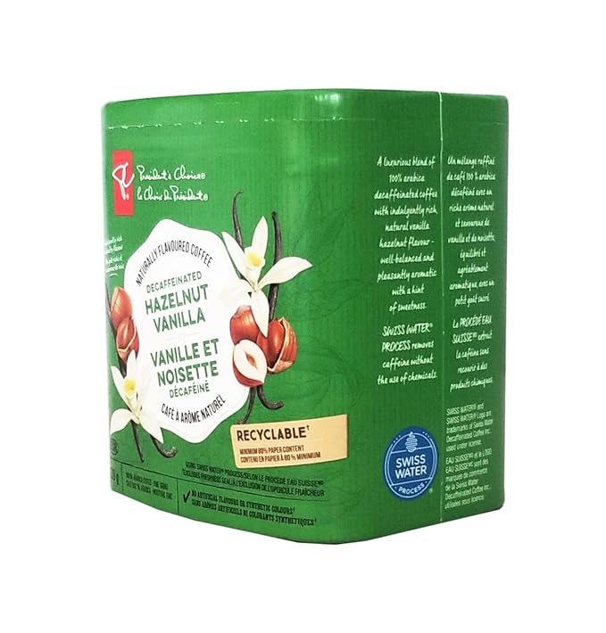 President's Choice Naturally Flavoured Decaffeinated Hazelnut Vanilla Coffee 250g/8.75 oz. Box (Imported from Canada)