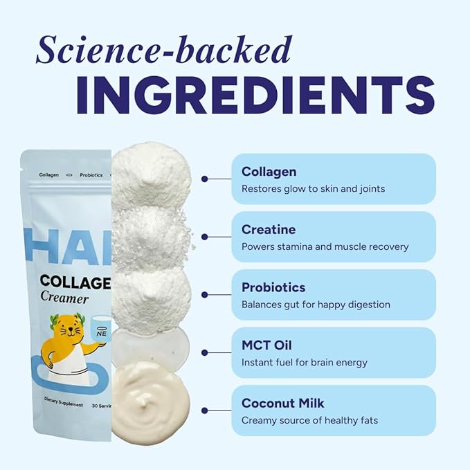 Collagen Protein Creamer for Coffee with Probiotics Creatine &amp Coconut MCT Oil - Made in USA - Gut Health Beauty &amp Recovery - 30 Servings
