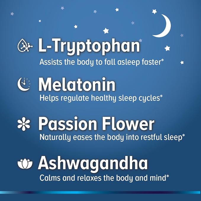 Relaxation Sleep Aid Natural Non-Habit Forming Sleep Supplement Developed to Support for Longer &amp Better Sleep Chamomile Magnesium Melatonin Ashwagandha GABA Drug-Free (60 Count)