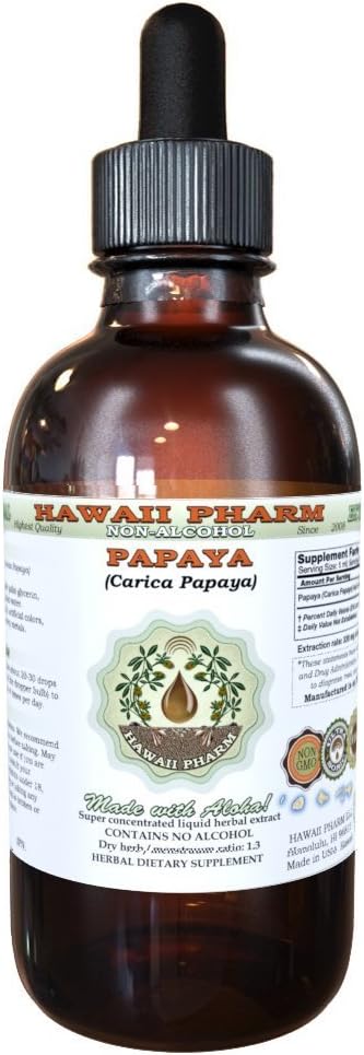 Hawaii Pharm Papaya Alcohol-Free Liquid Extract Professional Grade Small Batch Crafted (Carica Papaya) Dried Leaf Glycerite Natural Herbal Supplement 2 fl.oz