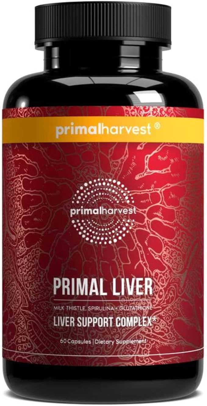 Primal Harvest Primal Liver Liver Supplement with Alpha-Lipoic Acid L-Cysteine HCL L-Glutathione Milk Thistle and Spirulina for Men and Women 120 Capsules