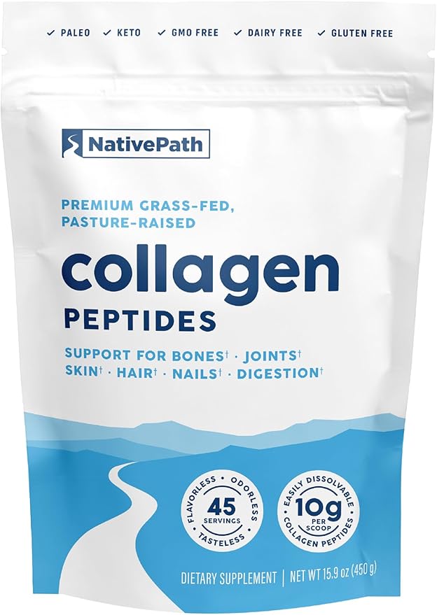 NativePath Collagen Peptides Protein - Hydrolyzed Type 1 &amp 3 Collagen Powder for Skin Hair Nails - 15.9 oz (45 Servings)