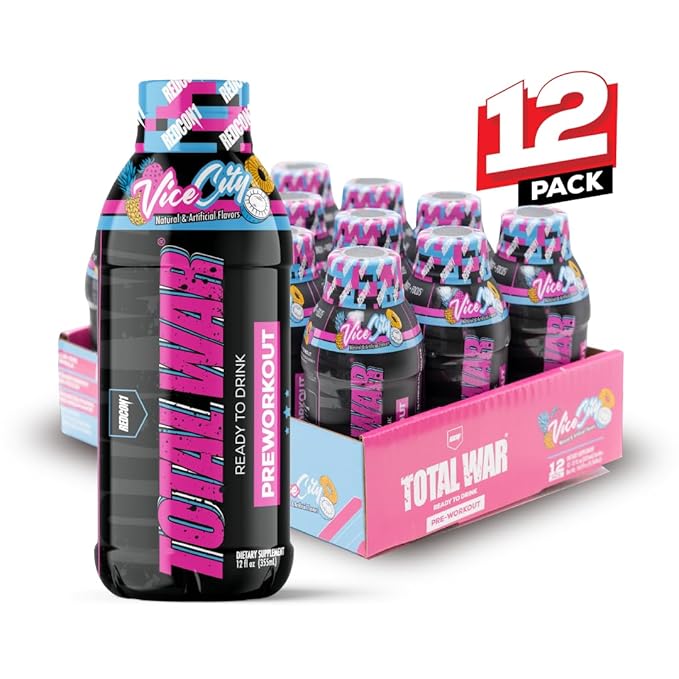 REDCON1 Total War Ready to Drink Preworkout Vice City - 350mg of Fast Acting RTD Caffeine - Beta Alanine + Citrulline Malate for Increased Pump - Keto Friendly Workout Drink (12 Servings)
